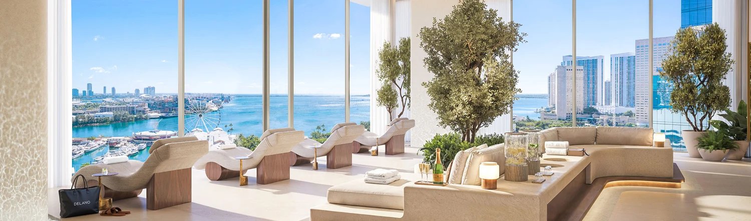 The Source by Delano — spa and wellness lounge with floor-to-ceiling views over Biscayne Bay