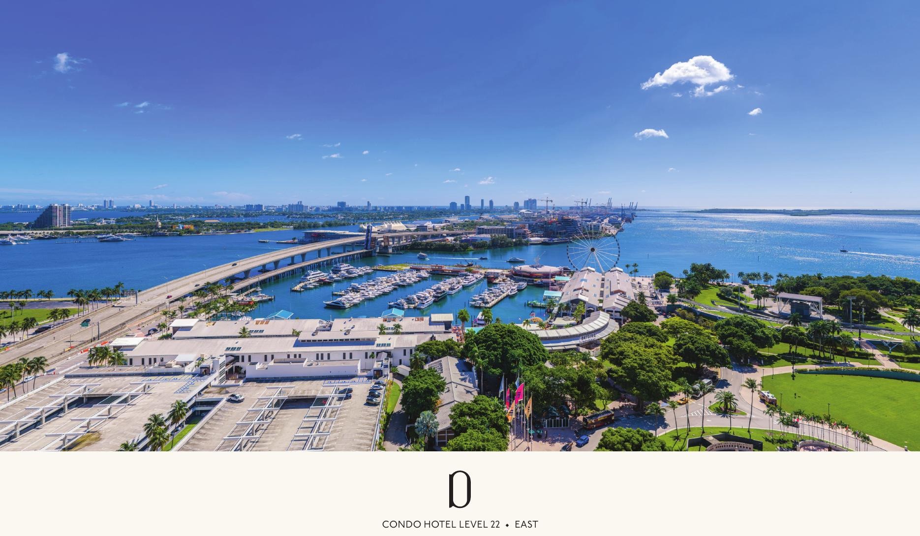 Simulated view from Delano Residences level 22 looking east over Biscayne Bay and Port of Miami