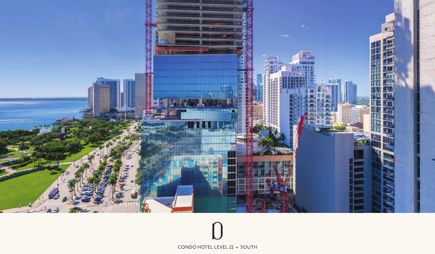 Simulated view from Delano Residences level 22 looking south toward Brickell Key and South Bay