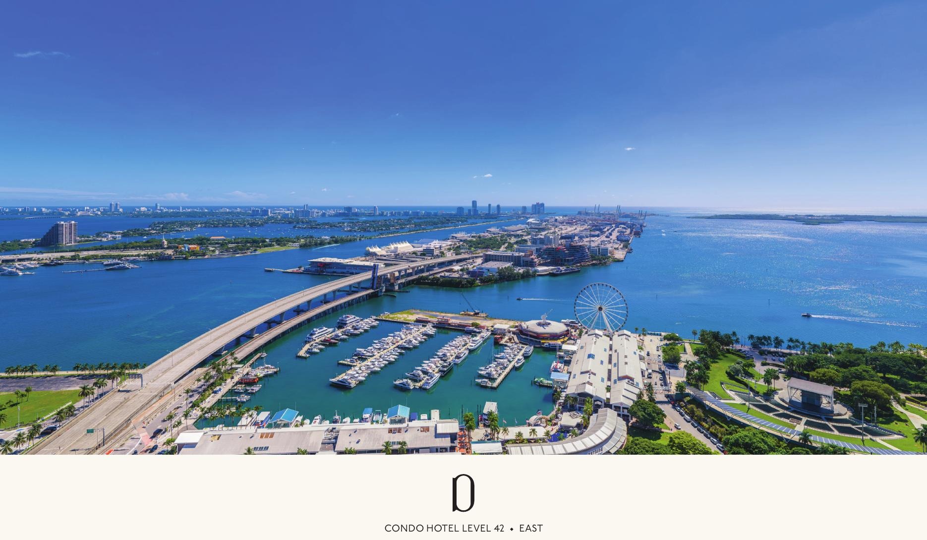 Simulated view from Delano Residences level 42 looking east over Biscayne Bay and Miami Beach