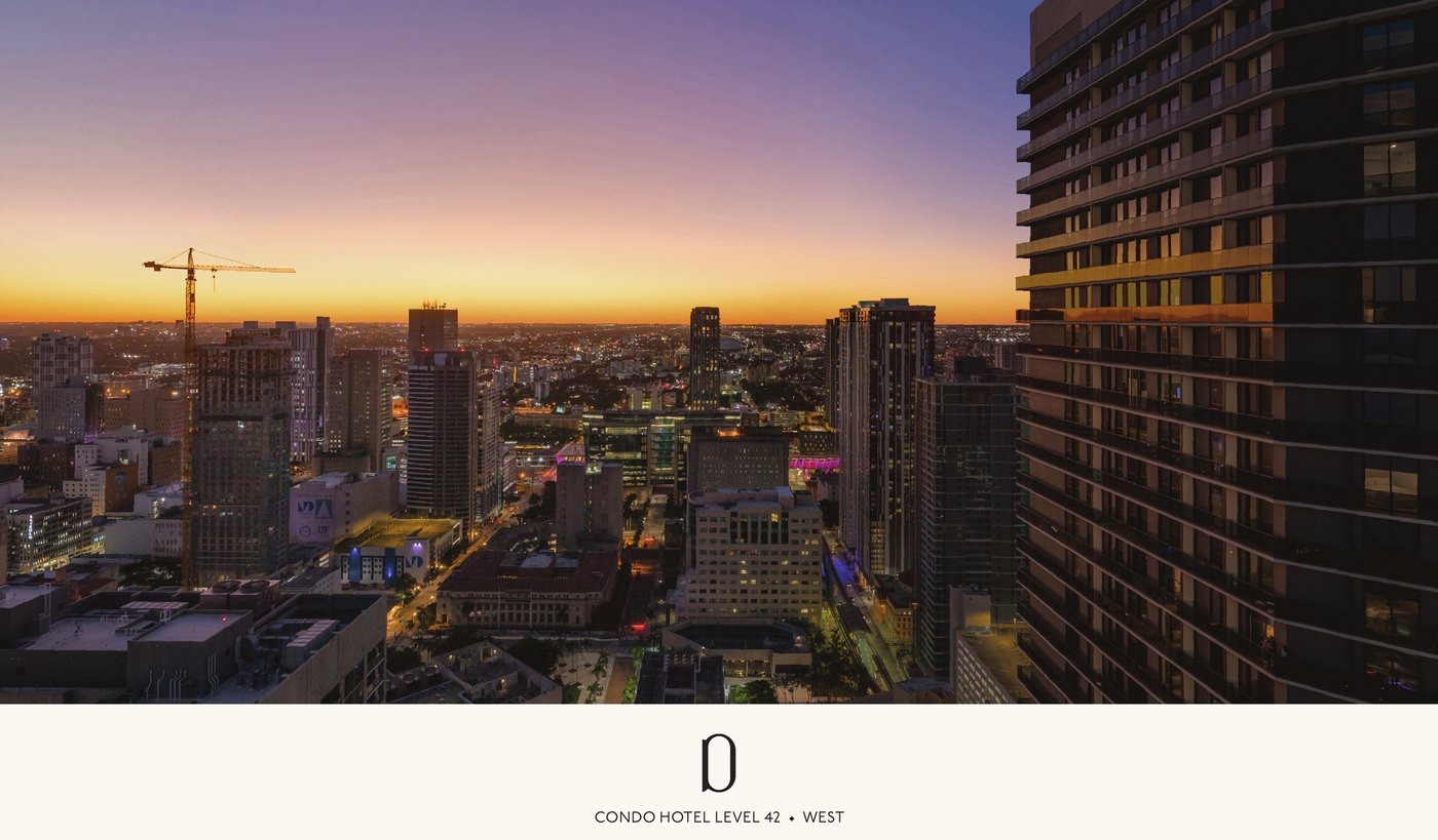 Simulated view from Delano Residences level 42 looking west over downtown Miami and Brickell