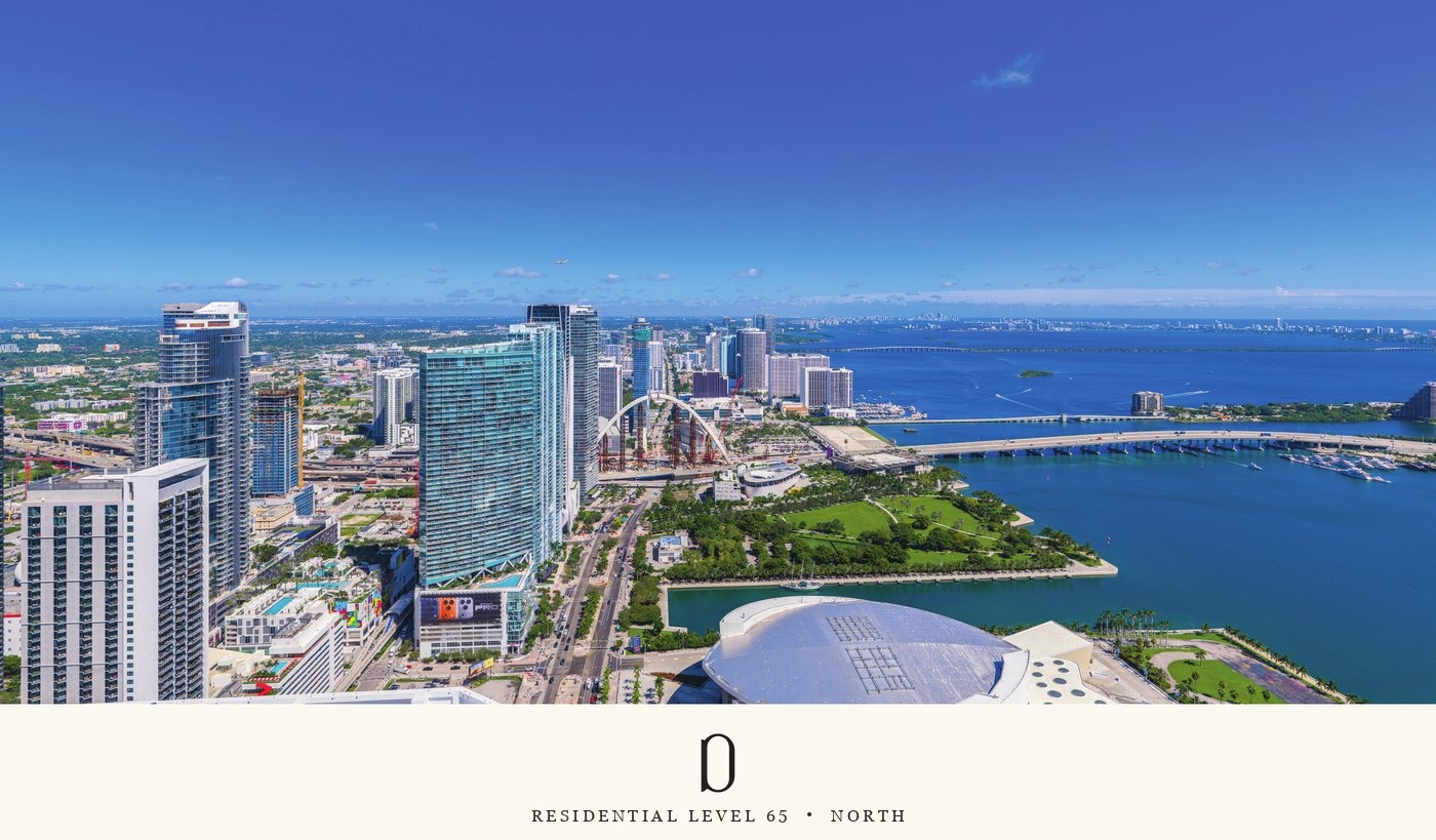 Simulated view from Delano Residences level 65 looking north over upper Biscayne Bay and the Miami coastline