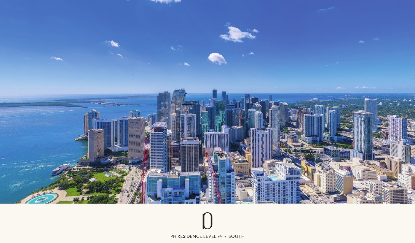 Simulated view from Delano Residences level 74 looking south — Key Biscayne and the upper Florida Keys